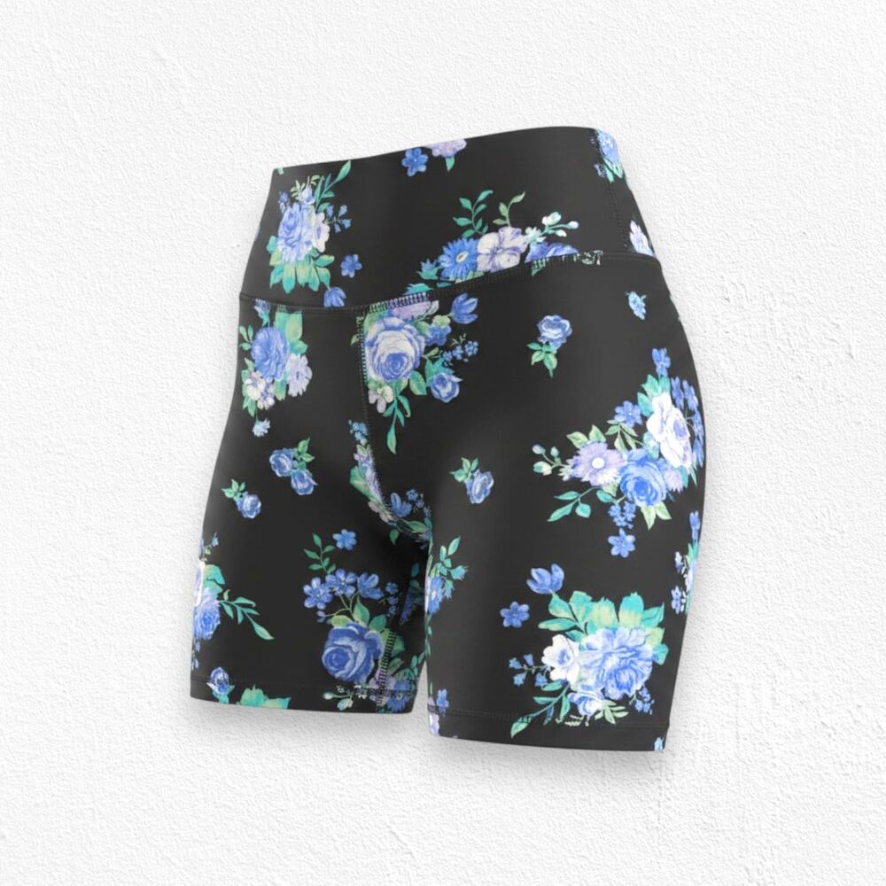 WeWoreWhat Black Blue White Floral Compression High Waisted Bike Shorts Size XS